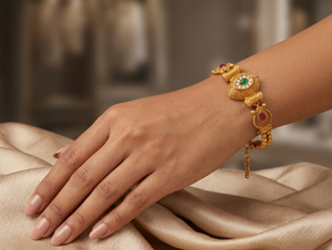 DIVYORO Vintage Inspired Gold <b>Bracelet</b> with Central Teardrop Stone Gold Plated <b>Copper</b> Brass Fashion Jewelry for Women Wedding - Product Image 1
