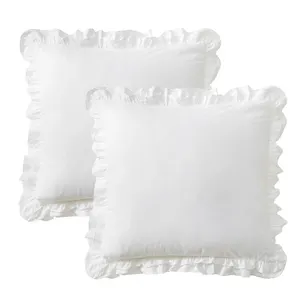 Wholesale White Ruffled Euro Shams Pillow Covers Cushion Cases Washed Cotton Farmhouse Bed Pillowcases Scalloped Pillow Cover