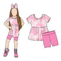 Haut tie-dye imprimé à motifs personnalisés pour l'été durable avec short uni ensembles de vêtements pour bébés filles