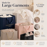 Sac de robe de mariée en carton ivoire avec poignée en ruban de satin de luxe et autocollants en papier de soie personnalisés pour boutique de mariée