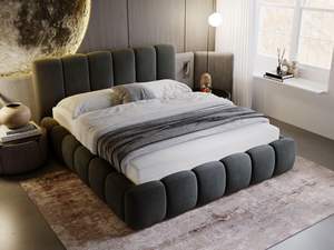 Lit moderne luxueux en velours avec coffre de rangement, <span class=keywords><strong>sommier</strong></span> à lattes, tête de lit capitonnée réglable à vérin à gaz et structure en bois - Product Image 3