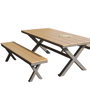 Outdoor Garden Picnic Table Set With Benches Weather Resistant Metal <b>Frame</b> Contemporary Design For <b>6</b> Seating Capacity - Product Image 1