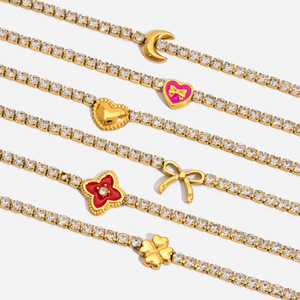 Bracelets à breloques tendance plaqués or avec chaîne en cristal, design trèfle à quatre feuilles, cœur et nœud, bijoux pour femmes, cadeau - Product Image 1