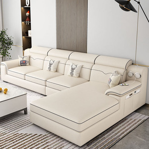 Muebles de Sala de Estar de Estilo Moderno, Sofá en Forma de L de Tela Blanca, Sofá de Esquina <span class=keywords><strong>Reclinable</strong></span>, Juego de Sofás de 3 Plazas - Product Image 1