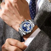 Reloj de Pulsera POEDAGAR 921 de Lujo para Hombre, de Acero Inoxidable, Cuarzo, Resistente al Agua, con Manecillas Luminosas, Cronógrafo y Fecha