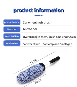 Brosse de nettoyage de roues de voiture en microfibre à long manche, brosse de lavage de jantes, brosse à usage manuel en fibres synthétiques type laine pour pneus - Product Image 3