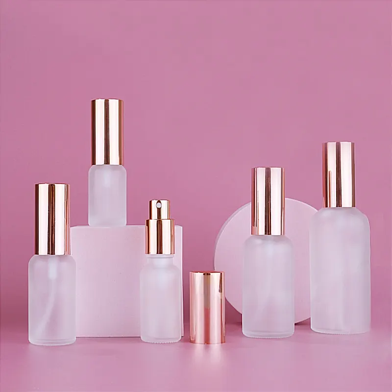 Alüminyum sprey parfüm ambalaj şişe buzlu 5ml 10ml 15ml 20ml 30ml 50ml 100ml cam kozmetik gül altın parfüm sprey şişesi