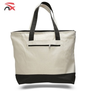 Bolsas de compras de lona simples para estudiantes con cremallera y empalme duradero de gran capacidad con logotipo personalizado para mujer - Product Image 4