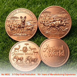 Pièce de monnaie en cuivre Oz 999 pure, en relief, représentant un chien sauvage africain, animal 3D de la savane, pièce de collection personnalisable - Product Image 1