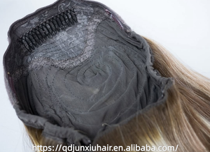 Perruque queue de cheval en <span class=keywords><strong>cheveux</strong></span> humains ondulés, couleur piano, avec mèches blond cendré, sans colle, adaptée aux débutants, fabriquée à la machine, collection automne - Product Image 3