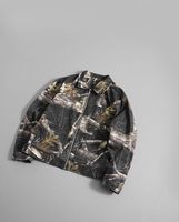Blouson Bomber à Motif Feuille d'Érable Tricolore, Mode Printemps, Style Lavé Noir Rose Blanc, Fermeture Éclair en Coton
