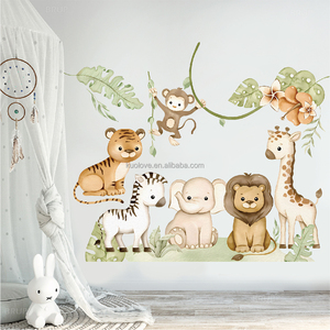 Pegatinas de pared de León de dibujos animados de plantas verdes tropicales <span class=keywords><strong>para</strong></span> habitación de niños, decoración de jardín de infantes, papel tapiz, pegatinas autoadhesivas - Product Image 2