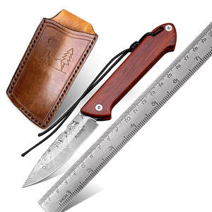 Coltello Tascabile Pieghevole NEWOOTZ <span class=keywords><strong>Higonokami</strong></span> in Damasco con Manico in Palissandro Fatto a Mano e Fodero in Pelle OEM - Product Image 1