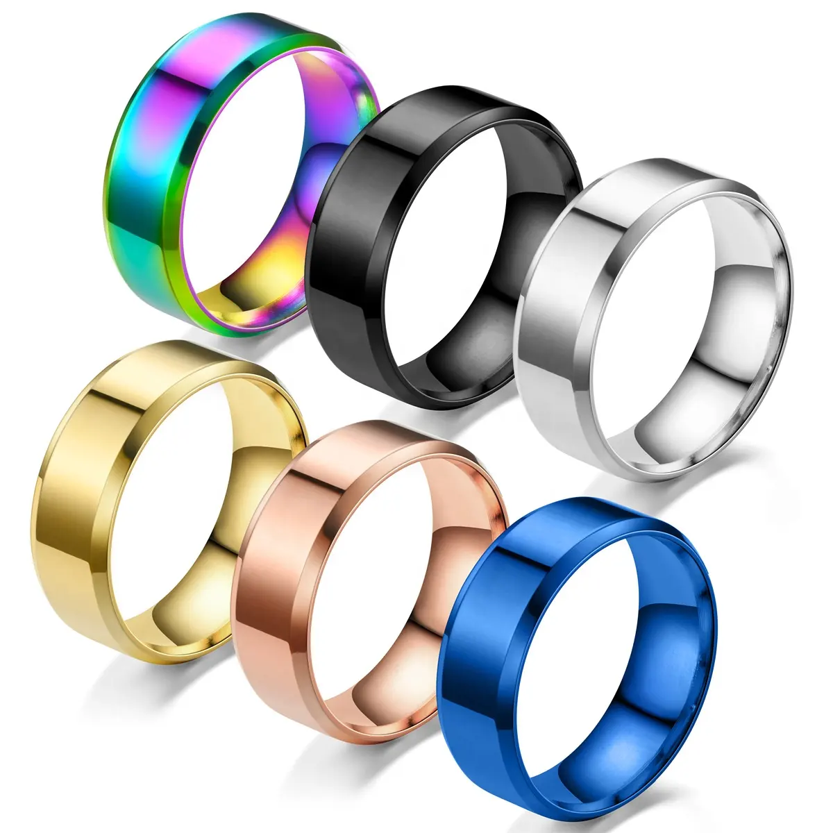 Custom Engraved Logo Finger Anillos Black Gold Blue Titanium Blank Stainless Steel Rings for Men