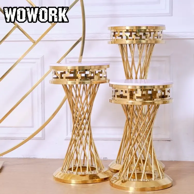 2023 WOWORK party props marriage decor backdrop gold plinth cylinder cake table stand for party wedding decoration