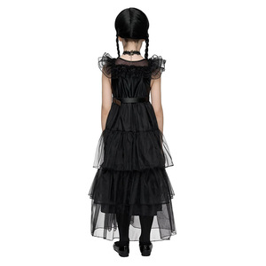 Vestito Gotico Nero in Offerta, Costume da Carnevale per Ragazze con Cintura, Outfit per Feste e Spettacoli per Bambini, Carnevale e Halloween - Product Image 5