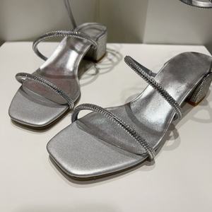 Sandales à talons aiguilles en cristal pour femmes, élégantes, argentées, à fines brides, chaussures de soirée pour l'été, mode et occasions spéciales - Product Image 1