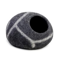 Lit pour chat en feutre de laine minimaliste gris rayé, écologique, respirant, en forme d'œuf, fait main, abri cachette pour animaux de compagnie en laine naturelle