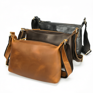 Genuine Leather Men Messenger <b>Bag</b> Vintage Crossbody <b>Shoulder</b> Satchel Wide <b>Strap</b> for Daily Travel - Product Image 1