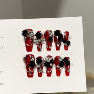 <span class=keywords><strong>Uñas</strong></span> Postizas Acrílicas Hechas a Mano de Alta Gama, Diseño de Encaje Blanco con Pedrería, <span class=keywords><strong>Uñas</strong></span> Stiletto - Product Image 3