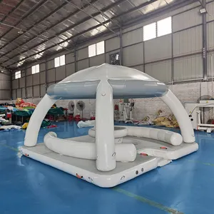 Social Inflatable Aqua Banas Customized Inflatable Water Leisure Platform With Tent Water Amusement Equipment Floating Island