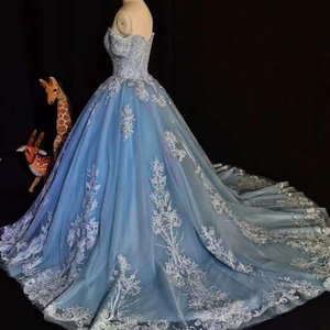 Robes de soirée 9508 2022, col rond, dentelle, épaules dénudées, manches courtes, longueur maxi, couleur unie, robe de soirée en mousseline de soie - Product Image 6