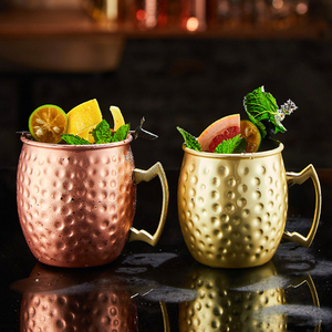 Mug Moscow Mule martelé de qualité supérieure 350 ml (12 oz) en acier inoxydable 304 durable, vaisselle de bar en métal avec poignée pour cocktails - Product Image 1