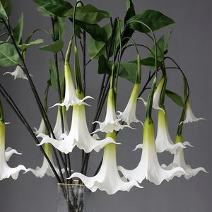 Alta calidad 2 cabezas Artificial Real Touch PU blanco rosa Datura Stramonium flor MESA CENTRO DE MESA hecho a mano Día de San Valentín - Product Image 1