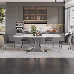 Ensemble de table à manger carrée en marbre gris de luxe italien, 6 places, <span class=keywords><strong>cadre</strong></span> en acier inoxydable doré moderne, écologique, durable, de haute qualité - Product Image 2