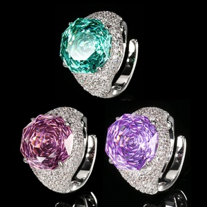 High Quality Jewelry Eco-friendly Copper 14mm Green Zircon <b>Large</b> Colorful Statement Bold Center Stone Band <b>Rings</b> for Women - Product Image 5