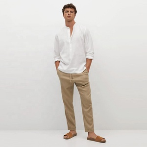 Chemises 100% lin pour hommes, chemises décontractées, coupe classique, <span class=keywords><strong>col</strong></span> <span class=keywords><strong>Mao</strong></span>, <span class=keywords><strong>chemise</strong></span> en lin pour hommes, Camisas, manches longues, haut pour hommes - Product Image 3