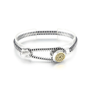 KALEN Unisex Creative Gold/Silver Stainless Steel&amp;Jade Thread <strong>Zipper</strong> <strong>Bracelet</strong> - Product Image 5