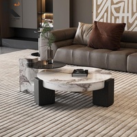 Table basse créative en pierre avec structure en bois massif, pour salon, petit appartement, style luxe léger et moderne