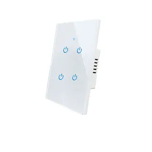 US Tuya 2.4GHz Wifi smart wall switch 1/2/3/4 Gang tempered glass panel app and voice control neutral wire required