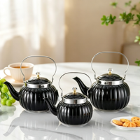 Théière en acier inoxydable noire en forme de citrouille, bouilloire portable avec poignée métallique, infuseur à thé pour la maison