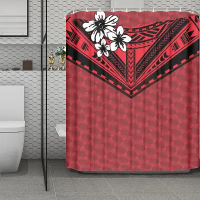 Polynesian Hawaiian Floral Tattoo Design Waterproof Shower Curtains Set Farmhouse Bathroom Decor Bathroom Curtain with 12 Hooks