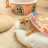Lit rond pour chien et chat en fausse fourrure et mousse, style dessin animé, moderne et confortable, avec tapis amovible et lavable