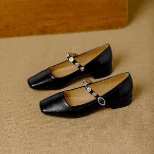 Zapatos planos Mary Jane de cuero genuino para mujer, con punta cuadrada, correa en T y hebilla decorativa, para todas las estaciones, color sólido, color burdeos. - Product Image 5