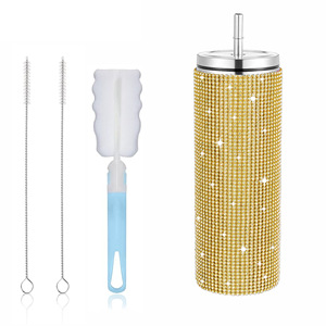 20oz 570ml stainless steel cup with lid With straw Diamond-encrusted <b>Glittering</b> Vacuum double wall stainless steel cup - Product Image 4