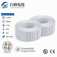 Cable Ethernet UTP CAT5E JUFENG 2835 24AWG*4P, 100 Ohmios, IP44, para Uso en Computadoras