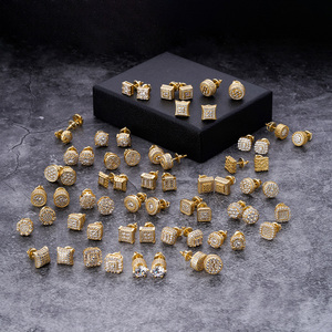 S925 argent Hiphop <span class=keywords><strong>oreille</strong></span> <span class=keywords><strong>Piercing</strong></span> rond plein <span class=keywords><strong>diamant</strong></span> Zircon or Rose hommes unique à la mode Hip Hop boucles d'oreilles - Product Image 6