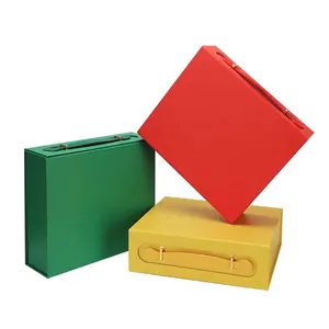Индивидуальный дизайн зеленый красный большие жесткие бумажные картонные коробки с ручкой Роскошная Складная упаковка для косметики Магнитная подарочная коробка