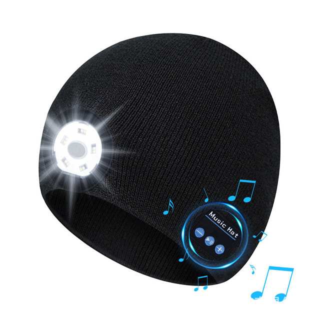 Men Women Winter Outdoor Bluetooth Knitted Beanie Hat Wireless Headphone Fashion Bluetooth Beanie Hat With Light