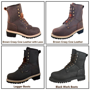 Botas de Cuero Marrón Elegantes con Empalmillado Goodyear, Calzado de Seguridad para Leñador y Minería, Altura de 9 Pulgadas, Suela de Goma y Cuero para Escalada - Product Image 4