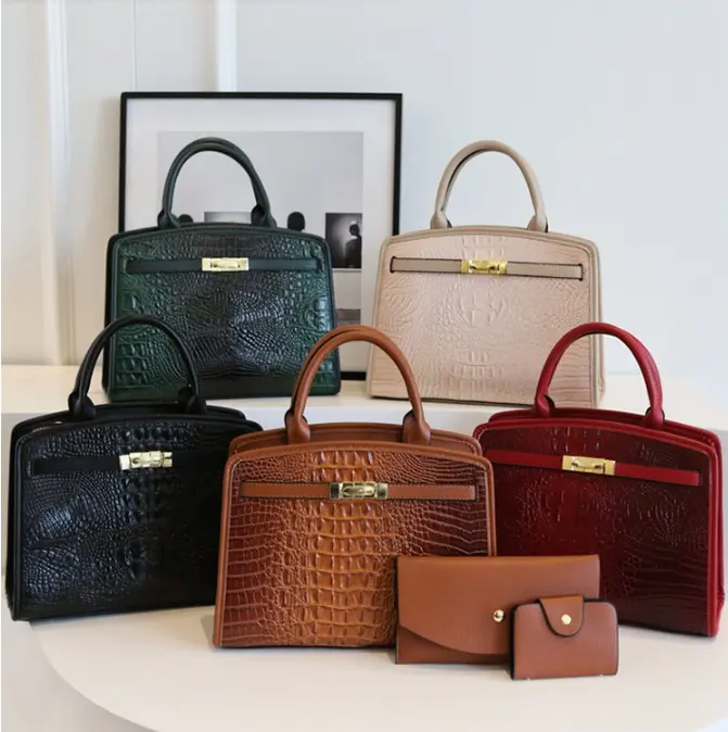 Bolsas femininas de 3 peças com estampa de crocodilo, bolsas de ombro femininas em couro pu, moda 3 em 1, conjunto de bolsas de mão, novidade de 2023