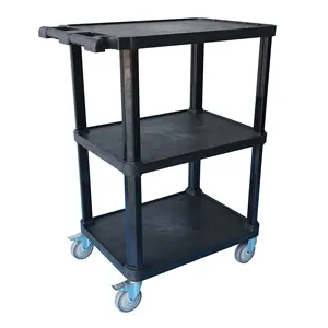 Plastic Service Cart Multipurpose Plastic Utility Cart With 3 Shelves Heavy Duty Service Cart