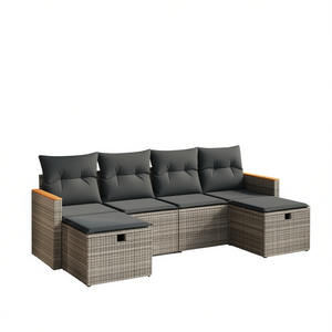 Conjunto de Sofás Modulares de Jardín en Ratán PE Gris, Muebles de Exterior con Cojines de Almacenamiento, Diseño Contemporáneo - Product Image 1