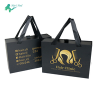 Boîte cadeau coulissante de luxe avec logo personnalisé, boîte d'emballage pour perruque et extensions de cheveux noire avec logo personnalisé, avec poignée en ruban et doublure en satin