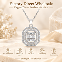 Nouveau collier pendentif en argent sterling 925, design géométrique octogonal rectangulaire, zircon plaqué rhodium, bijoux pour femmes, vente en gros