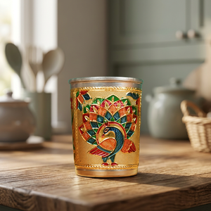 Vaso de Vidrio Oriental Chapado en Oro con Diseño de Pavo Real, Vajilla Decorativa para Regalo - Product Image 3